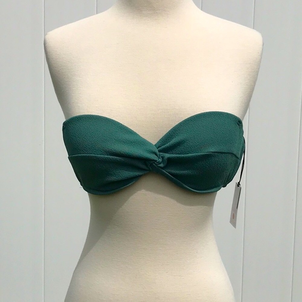 NWT Shade & Shore Green Ruched Bandeau Bikini Top Size 32B